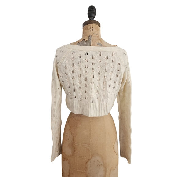 The Limited Angora Wool Tie Front Sequin Ivory Cardigan Sweater Shrug M - Picture 4 of 5